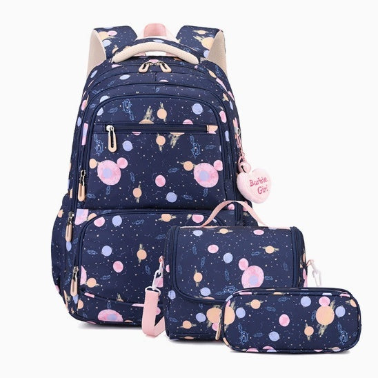 Three-piece Cartoon-print Set Junior High School Backpack Weight-reducing Campus Bag 4