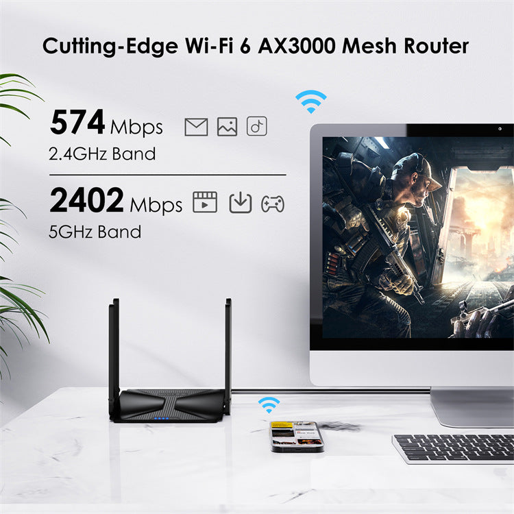 AX3000 Dual-Band Gigabit Mesh Wireless Wi-Fi 6 Router With 5dBi High-Gain Four-Antenna Design 1