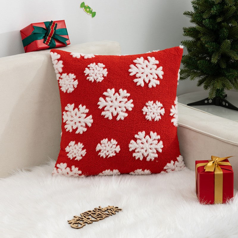 Christmas Pillow Cover (Excluding Pillow Core) Snowflake Velvet Jacquard Christmas Tree Elk Festival Decoration 12