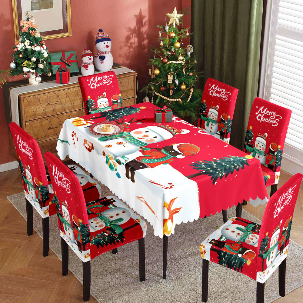 Christmas Waterproof Printed Tablecloth Restaurant Home Printed Chair Cover Christmas Tablecloth Chair Cover Decorative Set 6
