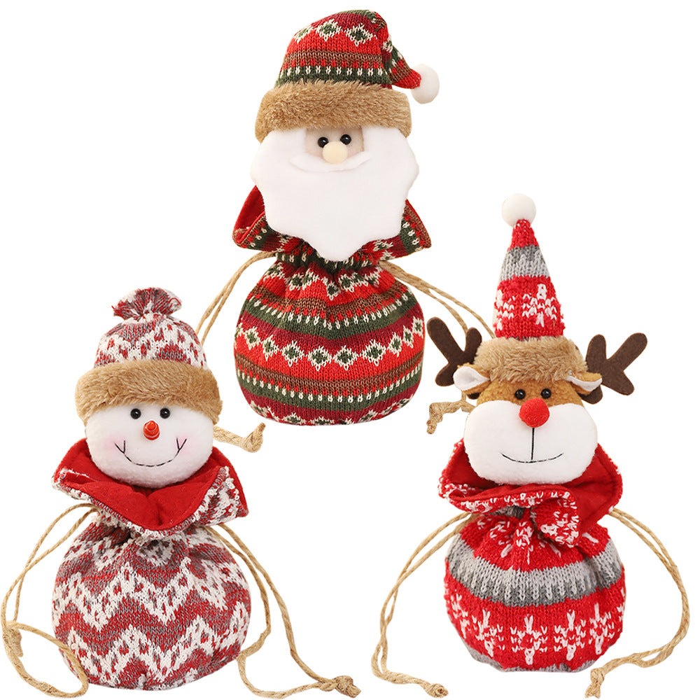 New 3D Knitted Fabric Doll Apple Bag Christmas Decorations Children's Day Gift Bundle Pocket Candy Bag 5