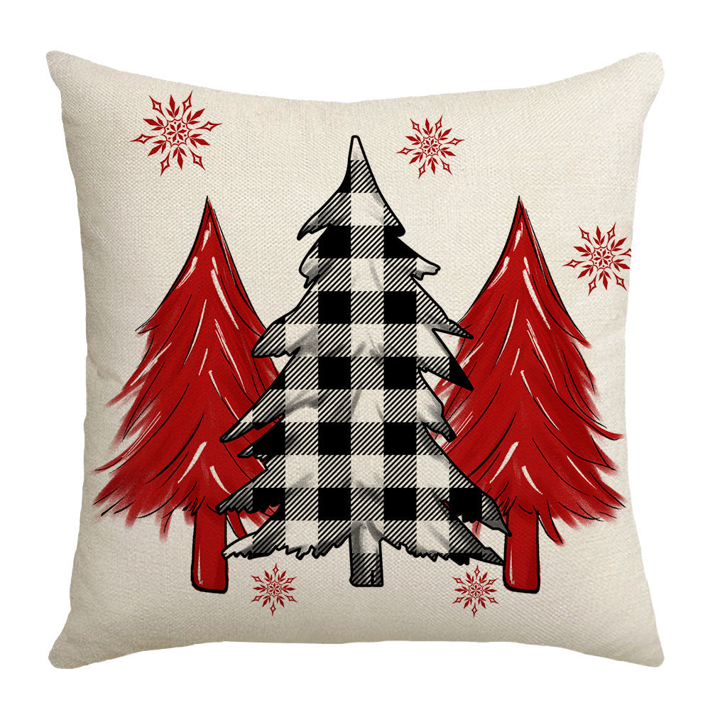 Grid Christmas linen pillowcase, Christmas tree snowflake home decoration pillowcase, sofa cushion pillowcase 7