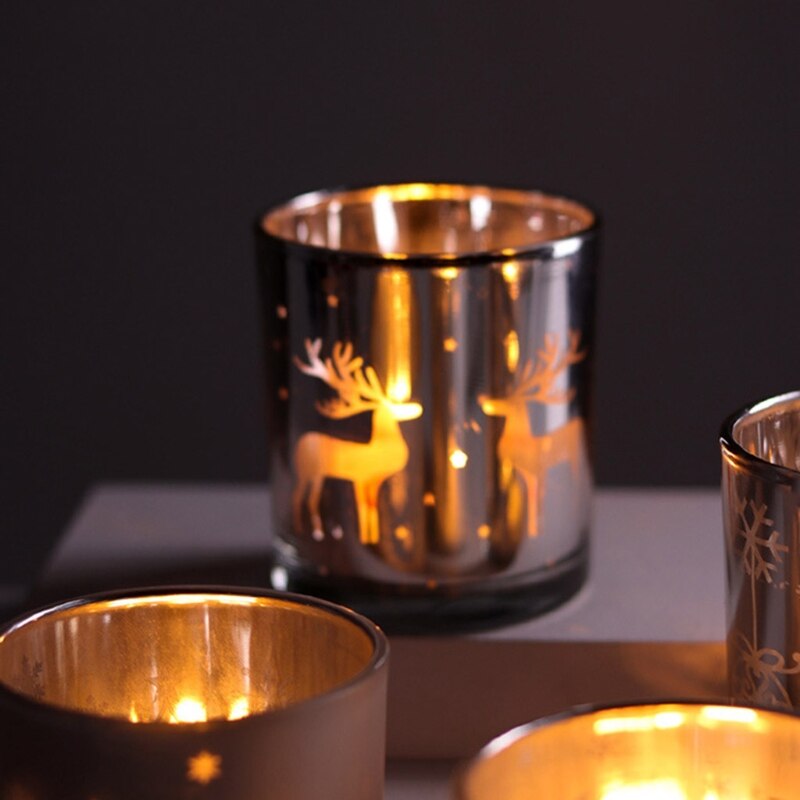 Silver Scented Candle Container Handmade Candle Glass Empty Jar Christmas Reindeer Pattern Light Candle Cup Home Decor 3