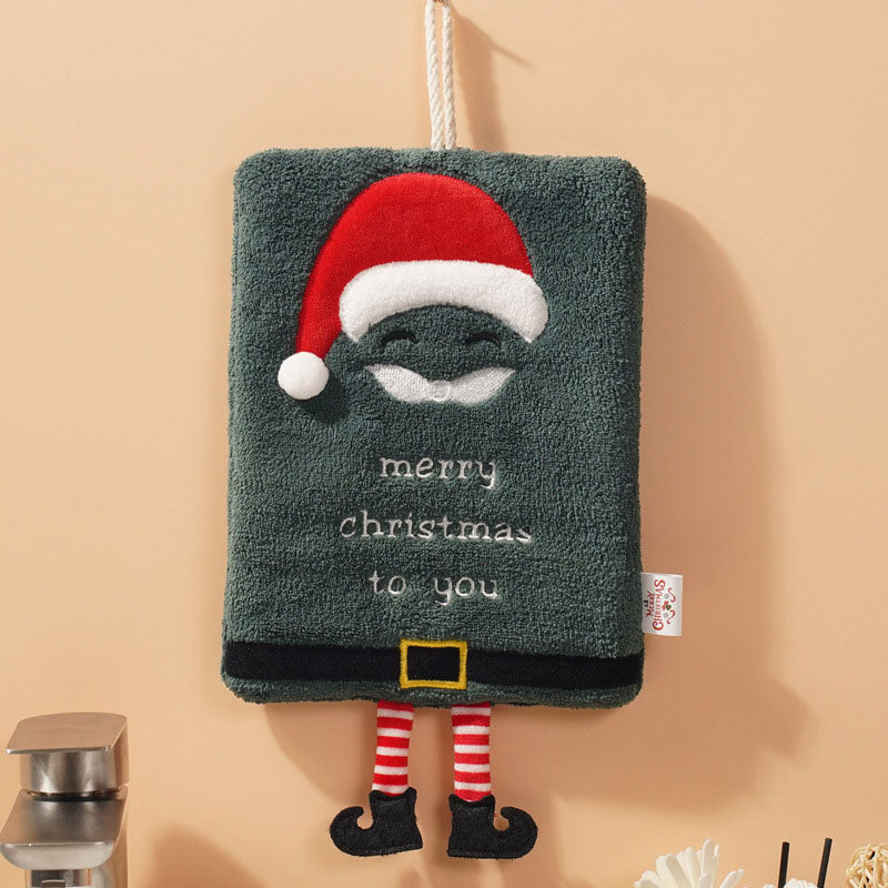 New Christmas hand towel can be hung with thick coral fleece towel, kitchen absorbent quick drying cloth, cartoon hand towel 5