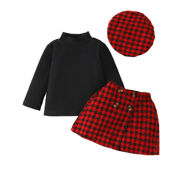 ma&baby 6M-3Y Christmas Newborn Infant Toddler Baby Girl Clothes Sets Knit Long Sleeve Tops Plaid Skirts Hat Xmas Outfits D05 6