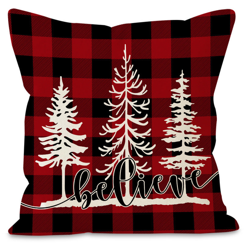 Christmas Pillowcase Linen Red Black Checkered Letter Printed Pillow Cover Holiday Living Room Decoration 6