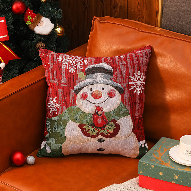 Christmas Pillow Cover (without core) Woven Cartoon Elk Snowman European and American Festival Cushion Sofa 4