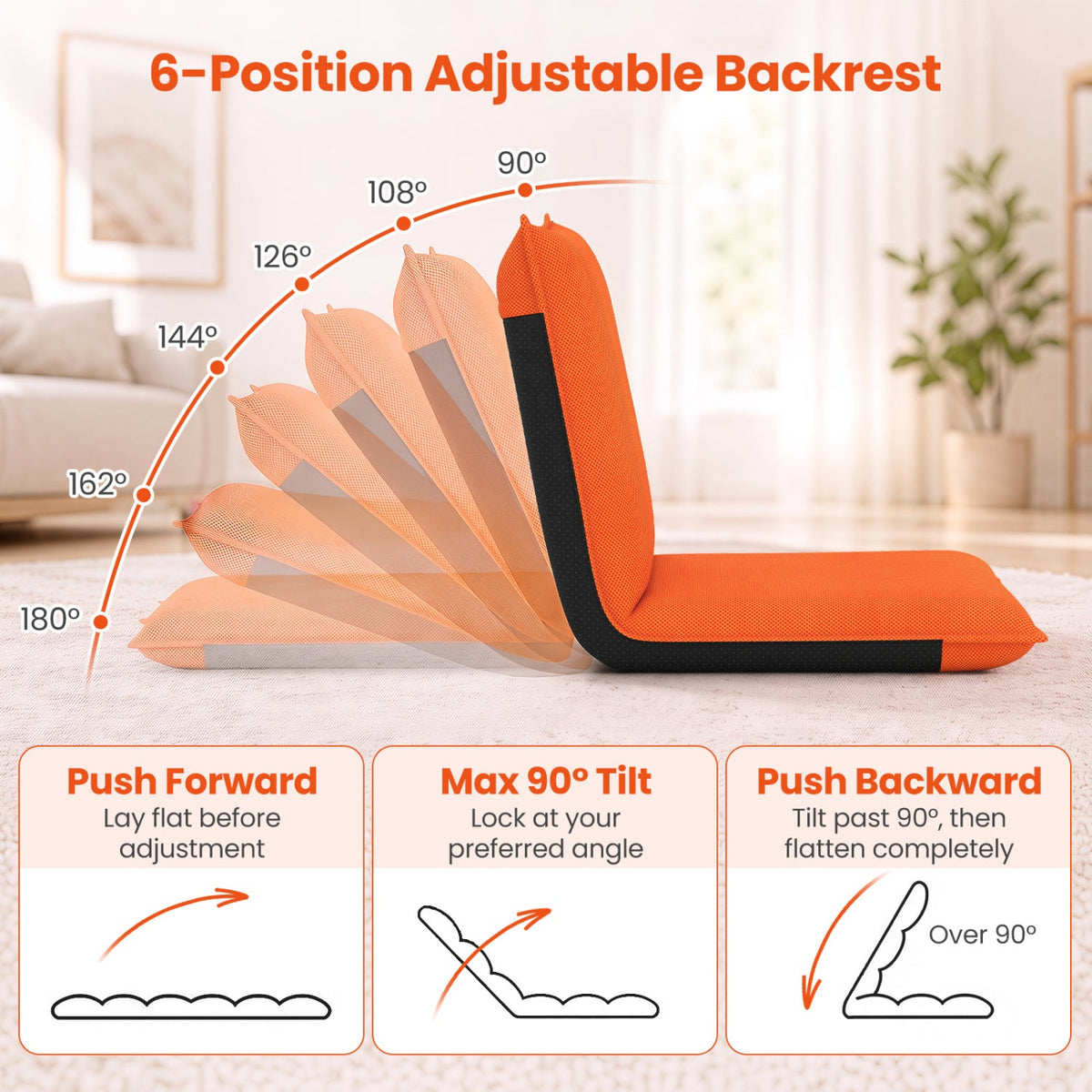 Adjustable Floor Chair with 6 Reclining Positions 7