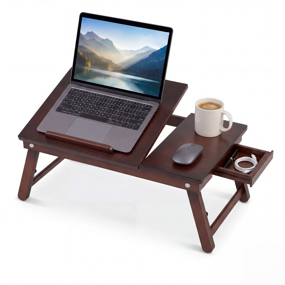 Adjustable Bamboo Laptop Desk with Tilting Top 4