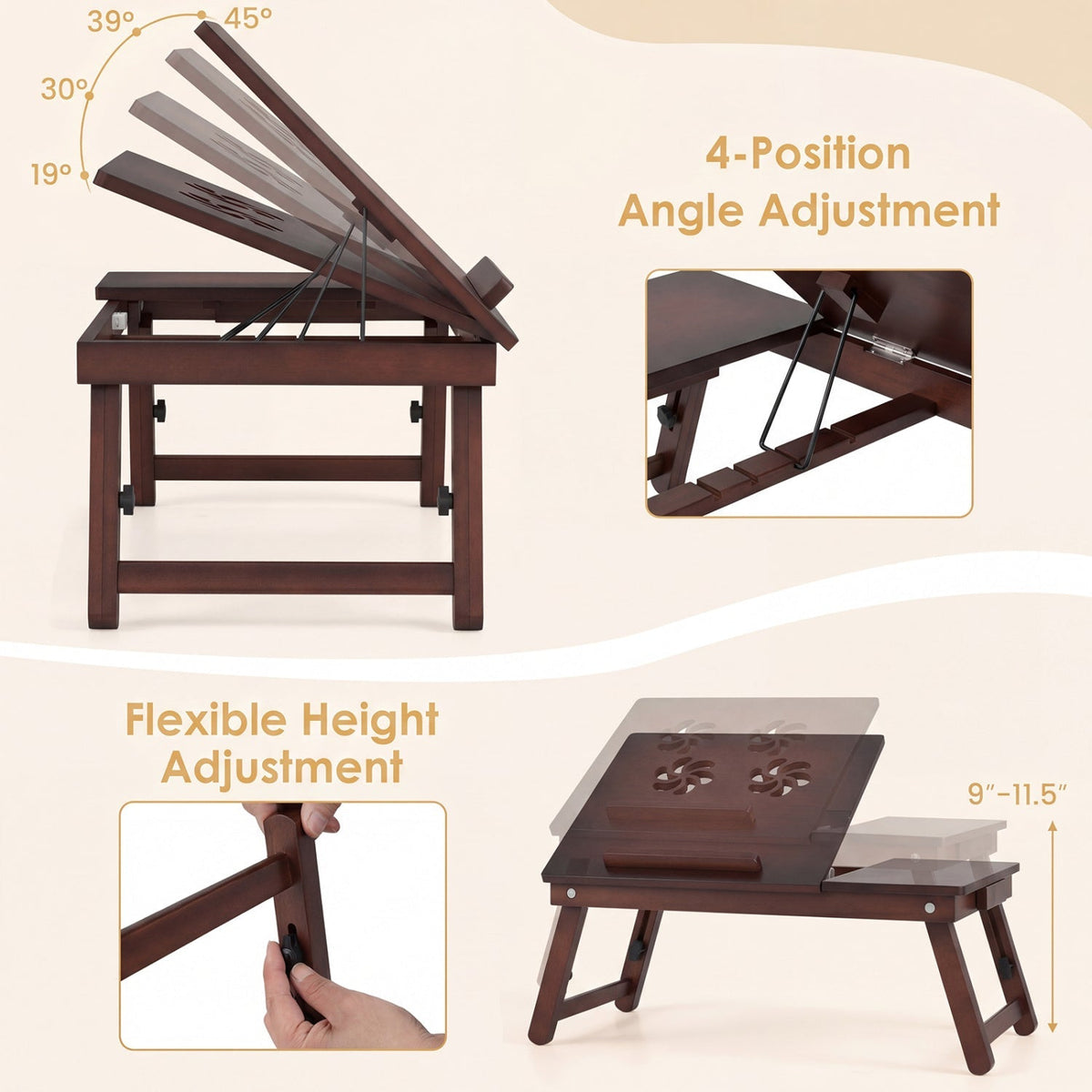 Adjustable Bamboo Laptop Desk with Tilting Top 8