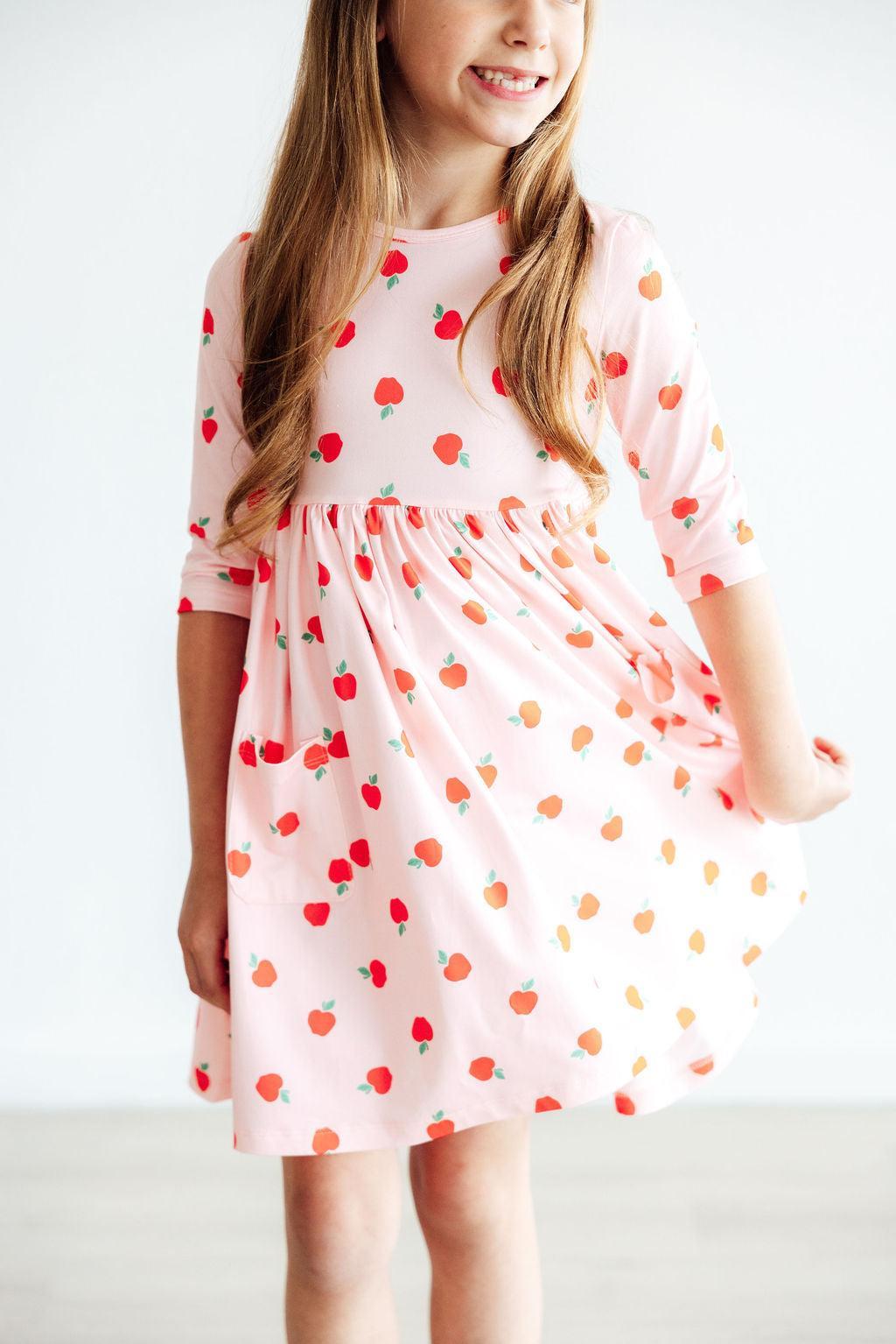 An Apple a Day 3/4 Sleeve Pocket Twirl Dress 8