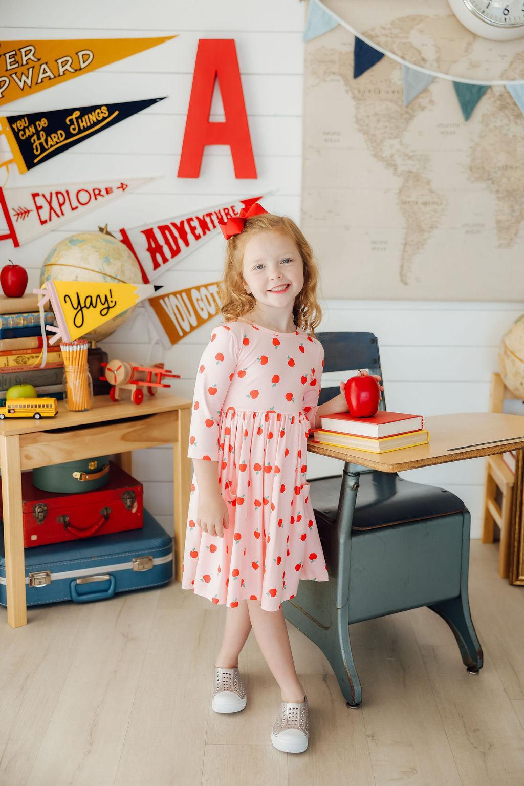 An Apple a Day 3/4 Sleeve Pocket Twirl Dress 1