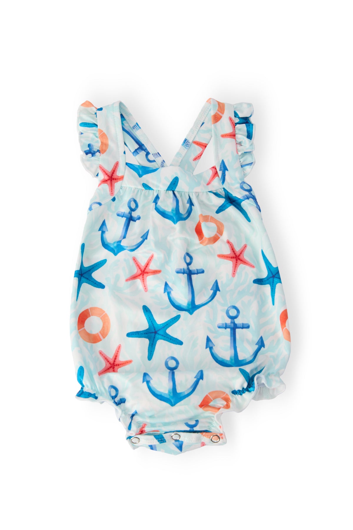 Anchors Away Ruffle Cross Back Romper 1