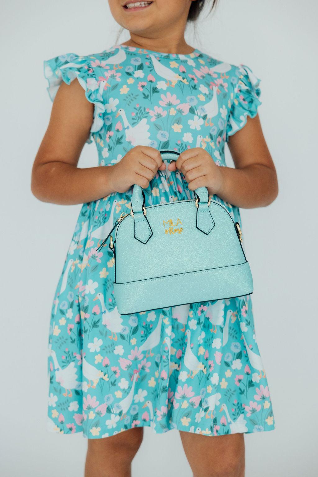 Aqua Glitter Girl's Crossbody Purse 3