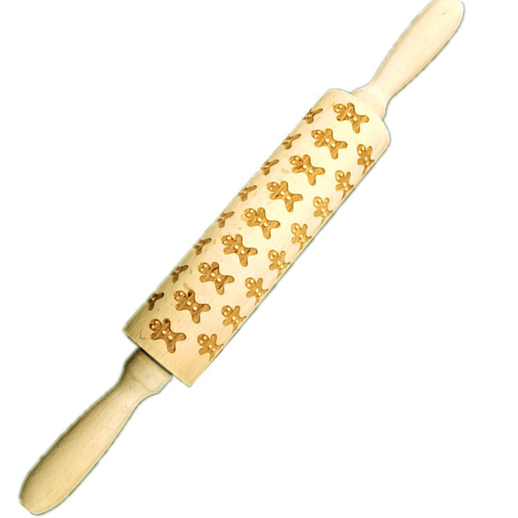 Wooden Rolling Pin Beech Wood Laser Engraved Printing Rolling Pin Christmas Flip Sugar Cookie Pressing Stick 9