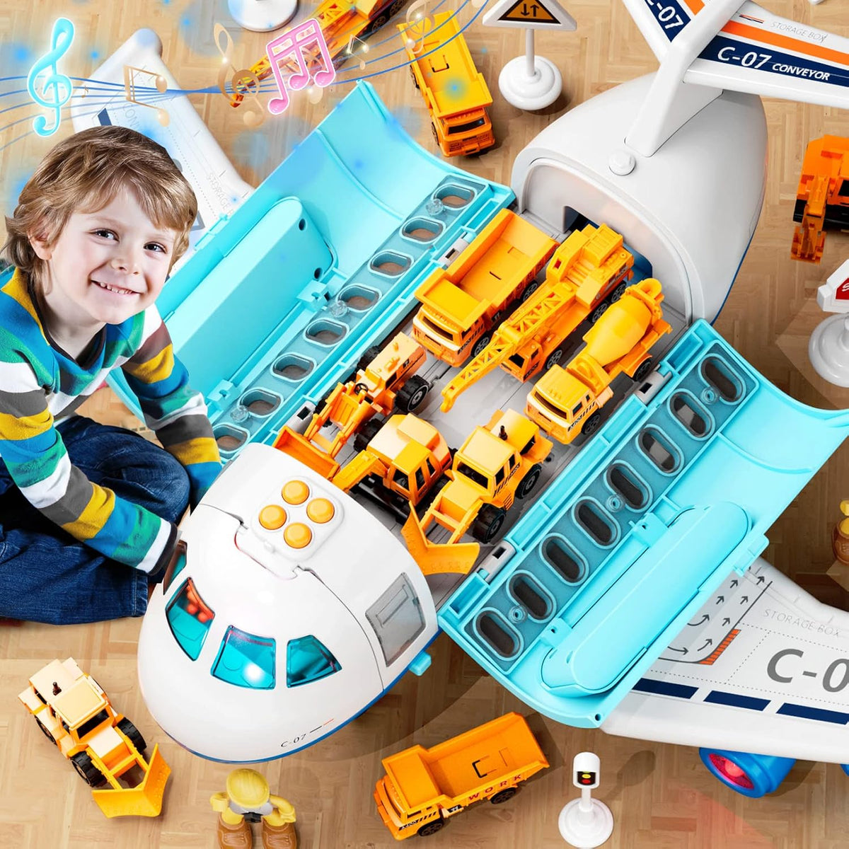 Sky Explorer Cargo Airplane Adventure with Lights, Sounds & Construction Vehicle Play Set 2