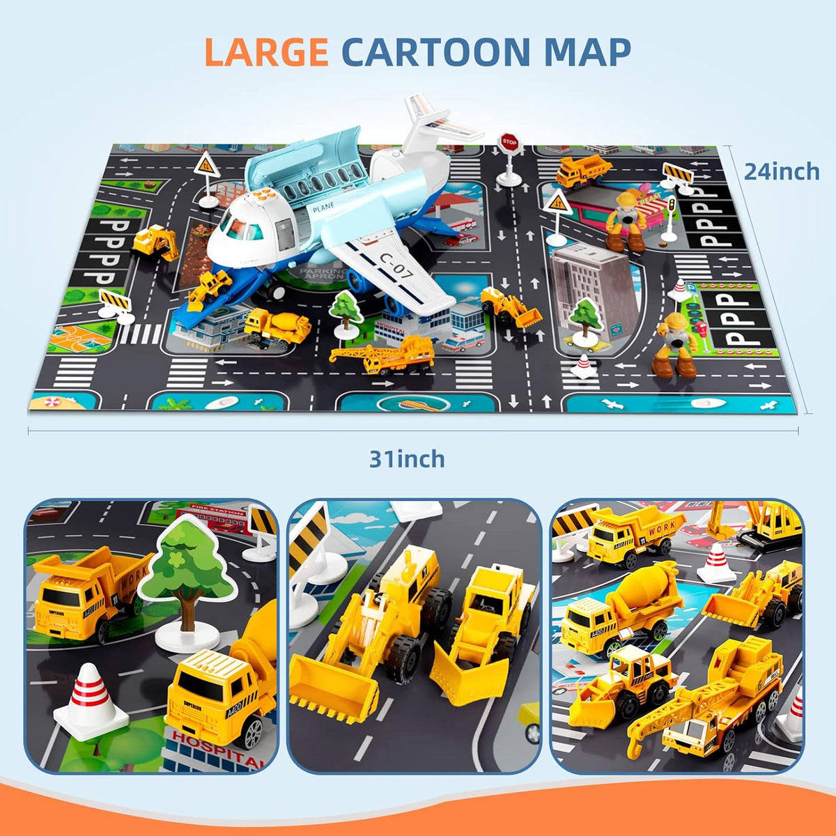 Sky Explorer Cargo Airplane Adventure with Lights, Sounds & Construction Vehicle Play Set 6