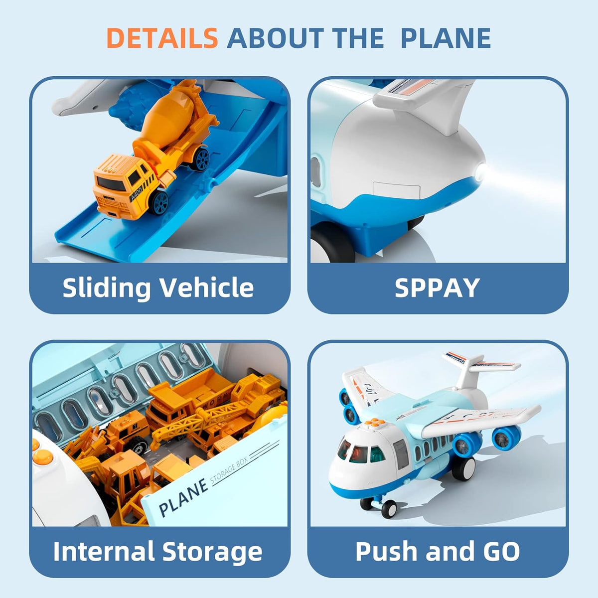 Sky Explorer Cargo Airplane Adventure with Lights, Sounds & Construction Vehicle Play Set 8