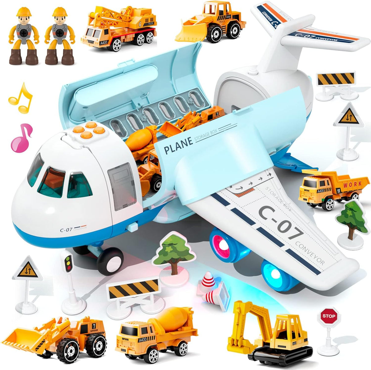 Sky Explorer Cargo Airplane Adventure with Lights, Sounds & Construction Vehicle Play Set 1
