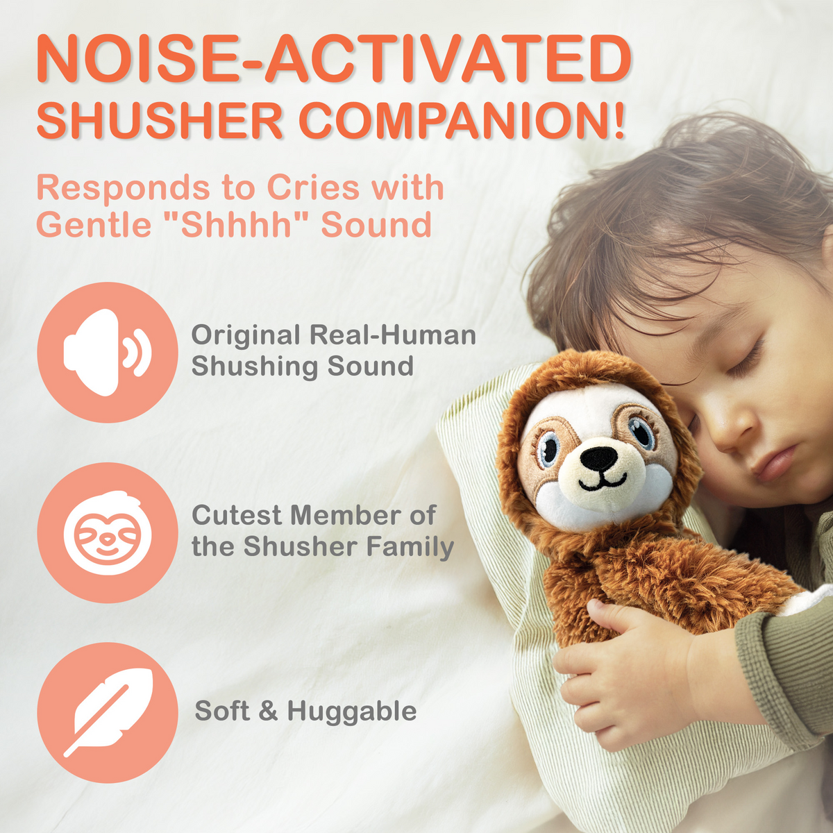Baby Shusher Sloth – Plush Sound Machine with Real Shushing Sound & Smart Cry Detection 2
