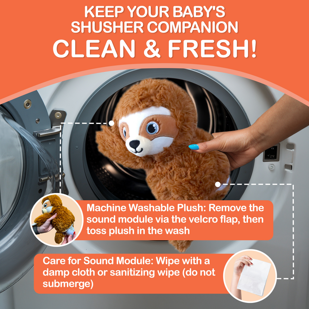 Baby Shusher Sloth – Plush Sound Machine with Real Shushing Sound & Smart Cry Detection 5