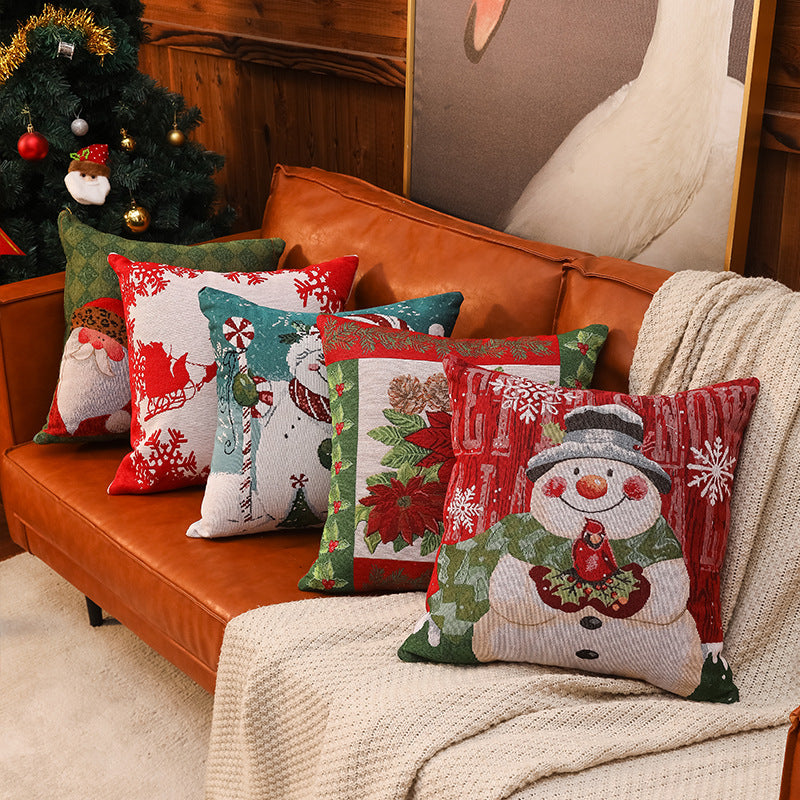Christmas Pillow Cover (without core) Woven Cartoon Elk Snowman European and American Festival Cushion Sofa 3