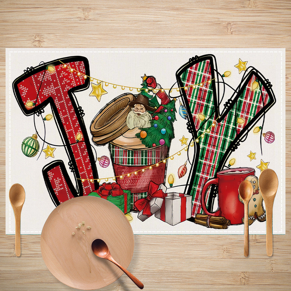 Skull Milk Tea Cup Printed Meal Mat Christmas Snowflake Letter Linen Table Mat Holiday Table Decoration Insulation Mat 7