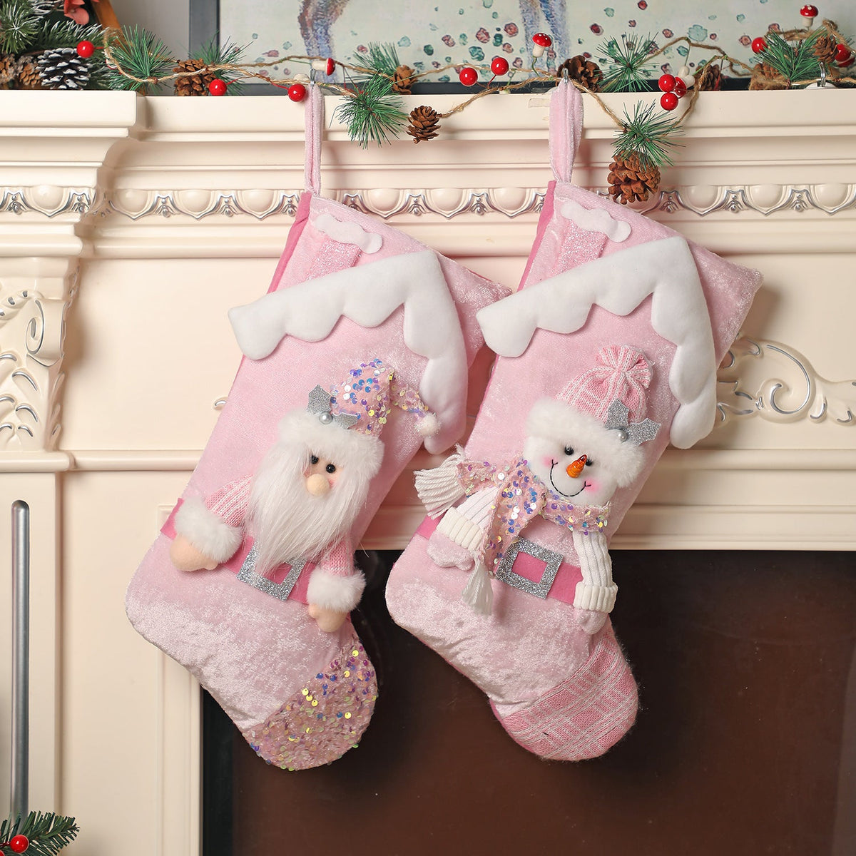 Christmas decoration, pink sequins, children's cartoon roof, Santa Claus, Christmas socks, gifts, decorative items 2
