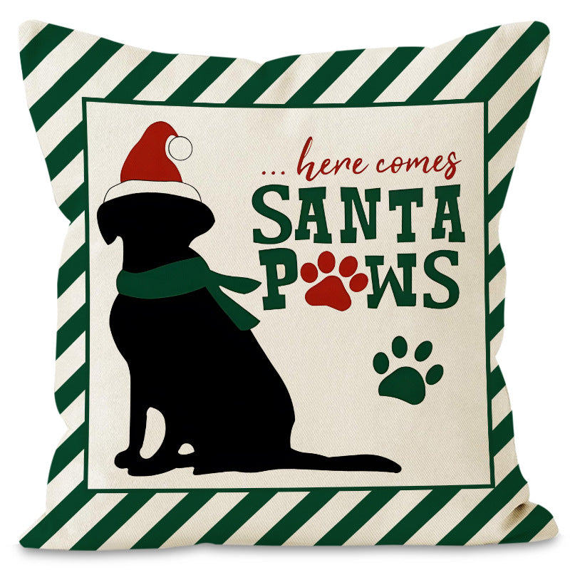 Christmas striped pillow cover linen black cat print pillowcase home holiday decoration cushion cover 7