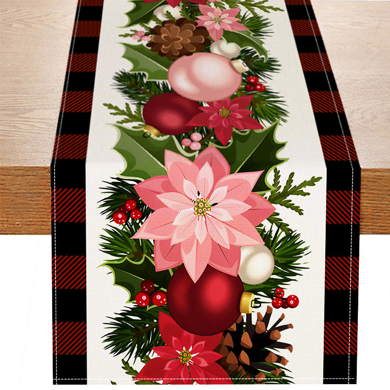 Christmas plaid linen table flag floral ball printed tablecloth entrance small tablecloth living room counter decoration tea flag 9