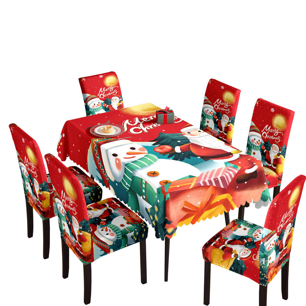 Christmas Waterproof Printed Tablecloth Restaurant Home Printed Chair Cover Christmas Tablecloth Chair Cover Decorative Set 5
