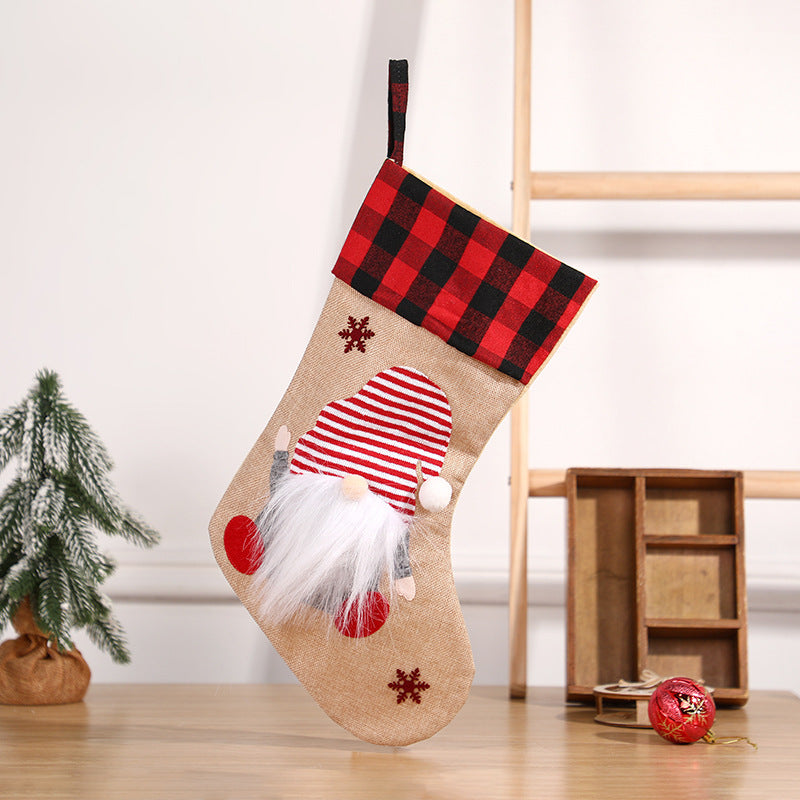 Christmas Socks Pendant Faceless Elderly Checkered Christmas Socks Gift Bag Christmas Decorations 4