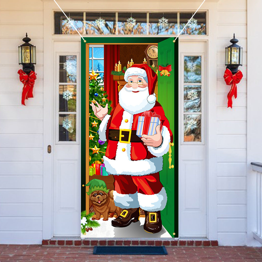 New Christmas Door Curtains, Flags, Outdoor Photography, Santa Claus and Puppies, Background Decoration, Hanging Cloth 1