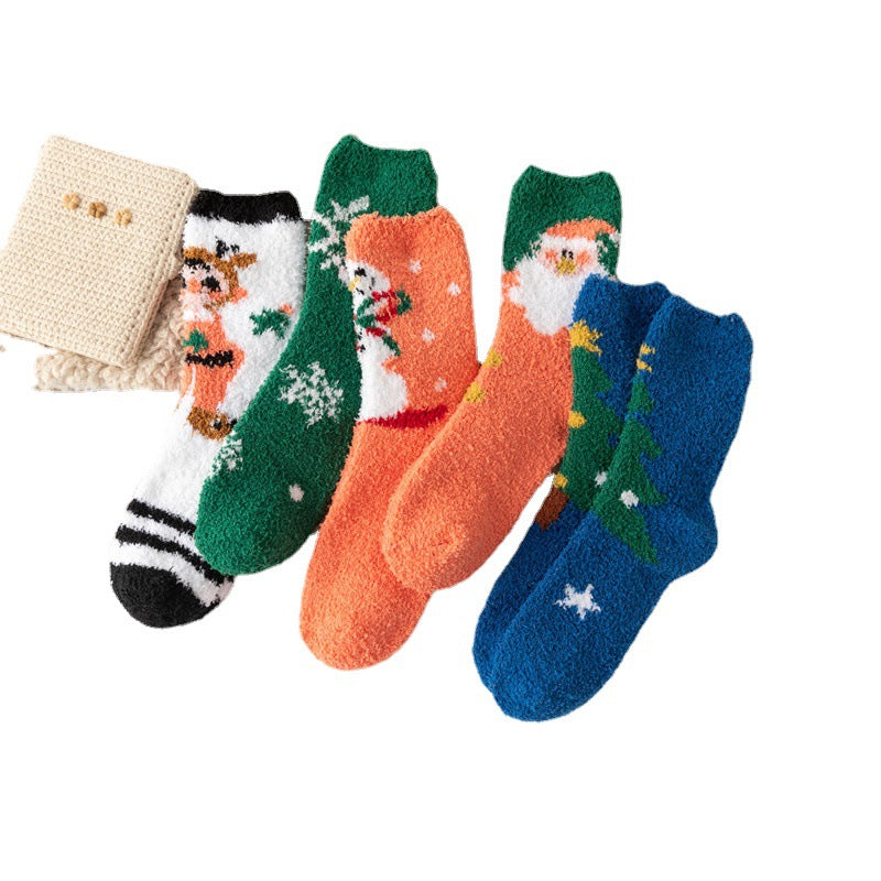 Christmas orange socks for children, winter thick INS trendy warm home socks, coral fleece flooring 4