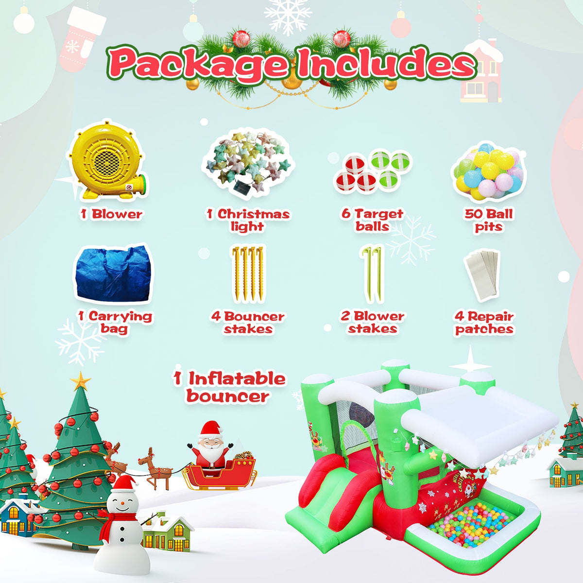 Christmas Jump 'n Slide Inflatable Bouncer for Kids Complete Setup with Blower - 80" x 91" Play Area - 55" Tall 3