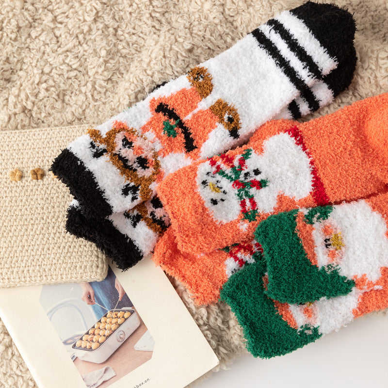 Christmas orange socks for children, winter thick INS trendy warm home socks, coral fleece flooring 2