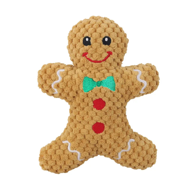 Xmas Pet Dog Plush Noise Chewing Toy Santa Elk Gingerbread Man Donut Cat Dog Christmas Series Cartoon Dog Toy Plush Squeak Toy 8