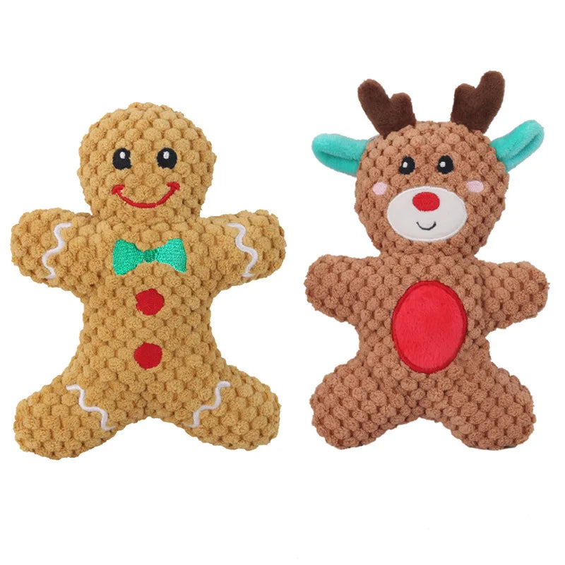 Xmas Pet Dog Plush Noise Chewing Toy Santa Elk Gingerbread Man Donut Cat Dog Christmas Series Cartoon Dog Toy Plush Squeak Toy 3