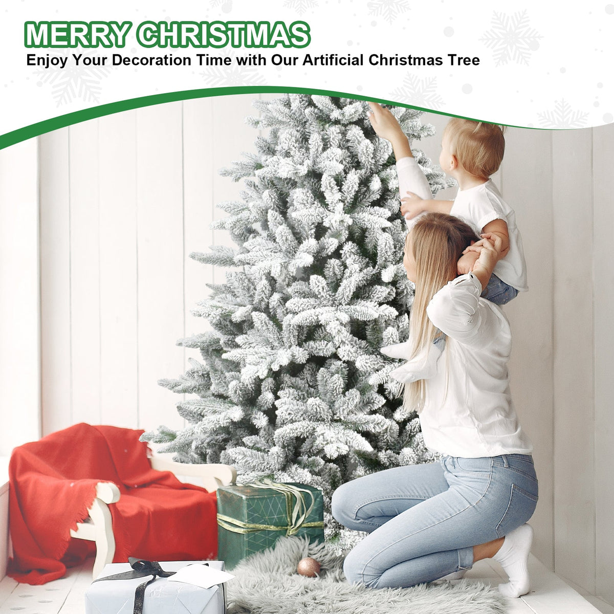 7FT PE&PVC Flocked Christmas tree 11