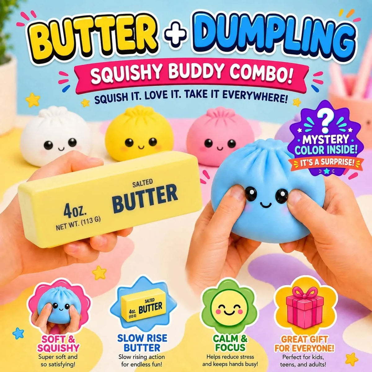 2-Pack: Squishy Dumpling & Butter Combo Pack – Slow Rising Fidget Toys 3