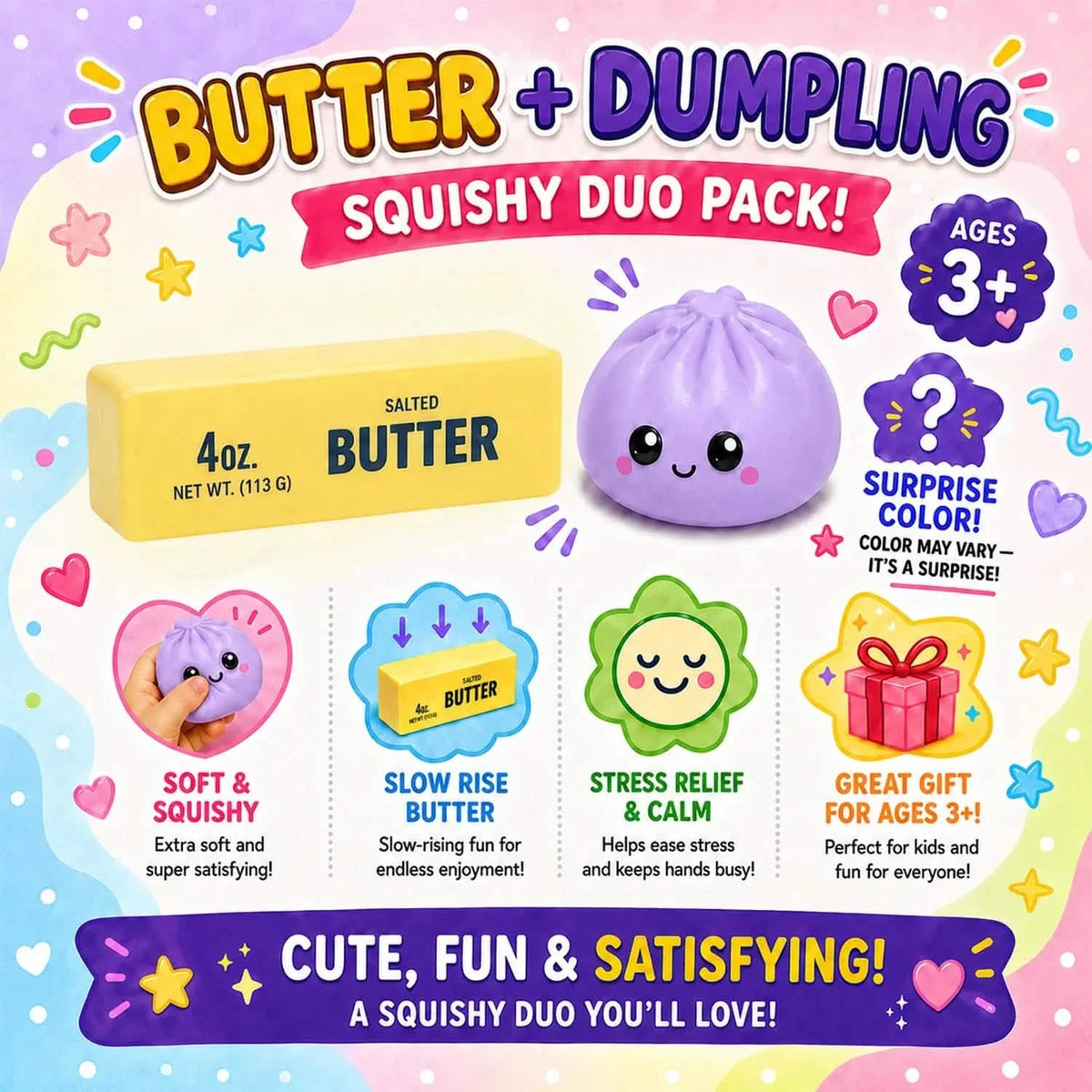 2-Pack: Squishy Dumpling & Butter Combo Pack – Slow Rising Fidget Toys 6