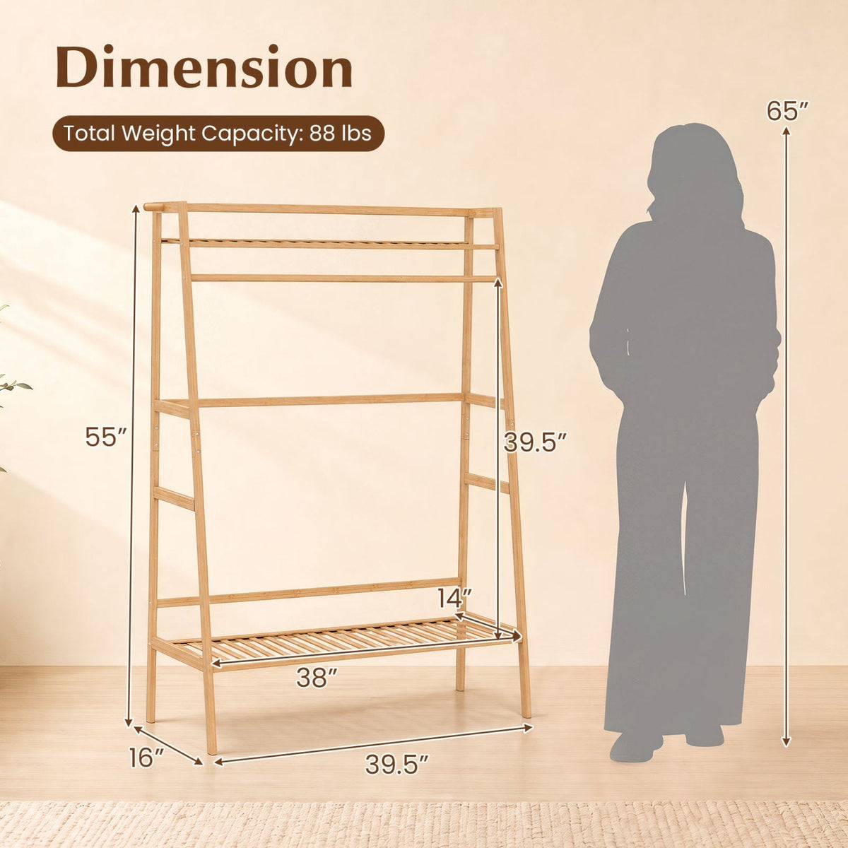 Bamboo Garment Rack with Shelves and Hanging Rod 5