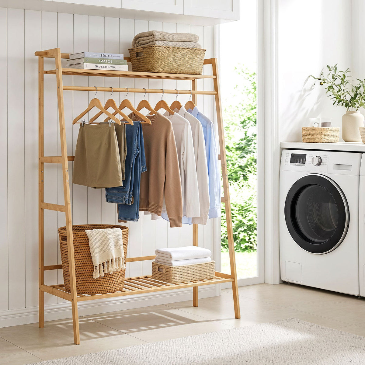 Bamboo Garment Rack with Shelves and Hanging Rod 6