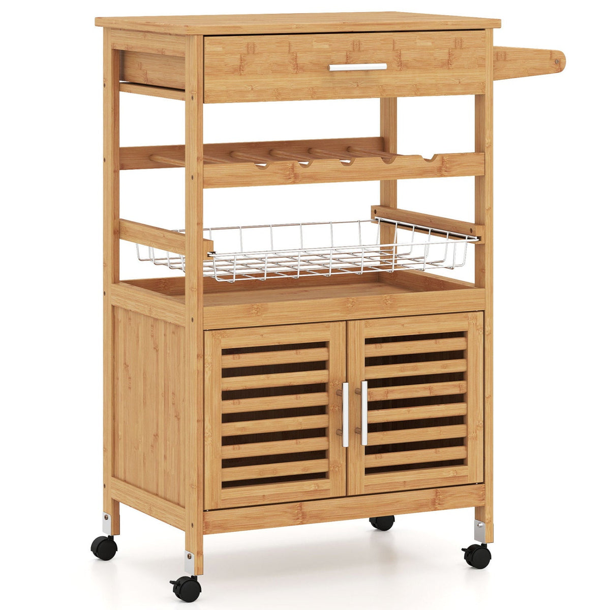 Rolling Kitchen Island Cart with Wine Rack and Storage 3