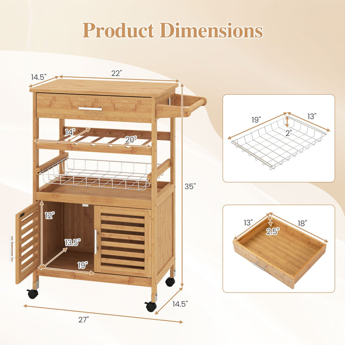 Rolling Kitchen Island Cart with Wine Rack and Storage 5