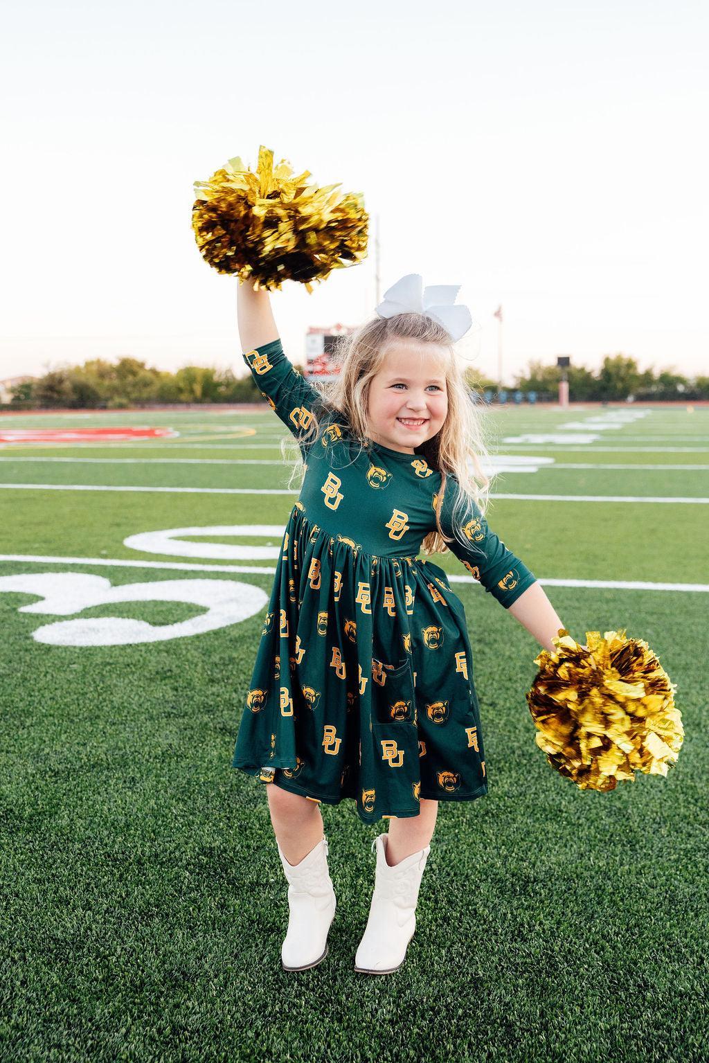 Baylor Green Bear 3/4 Sleeve Pocket Twirl Dress 4