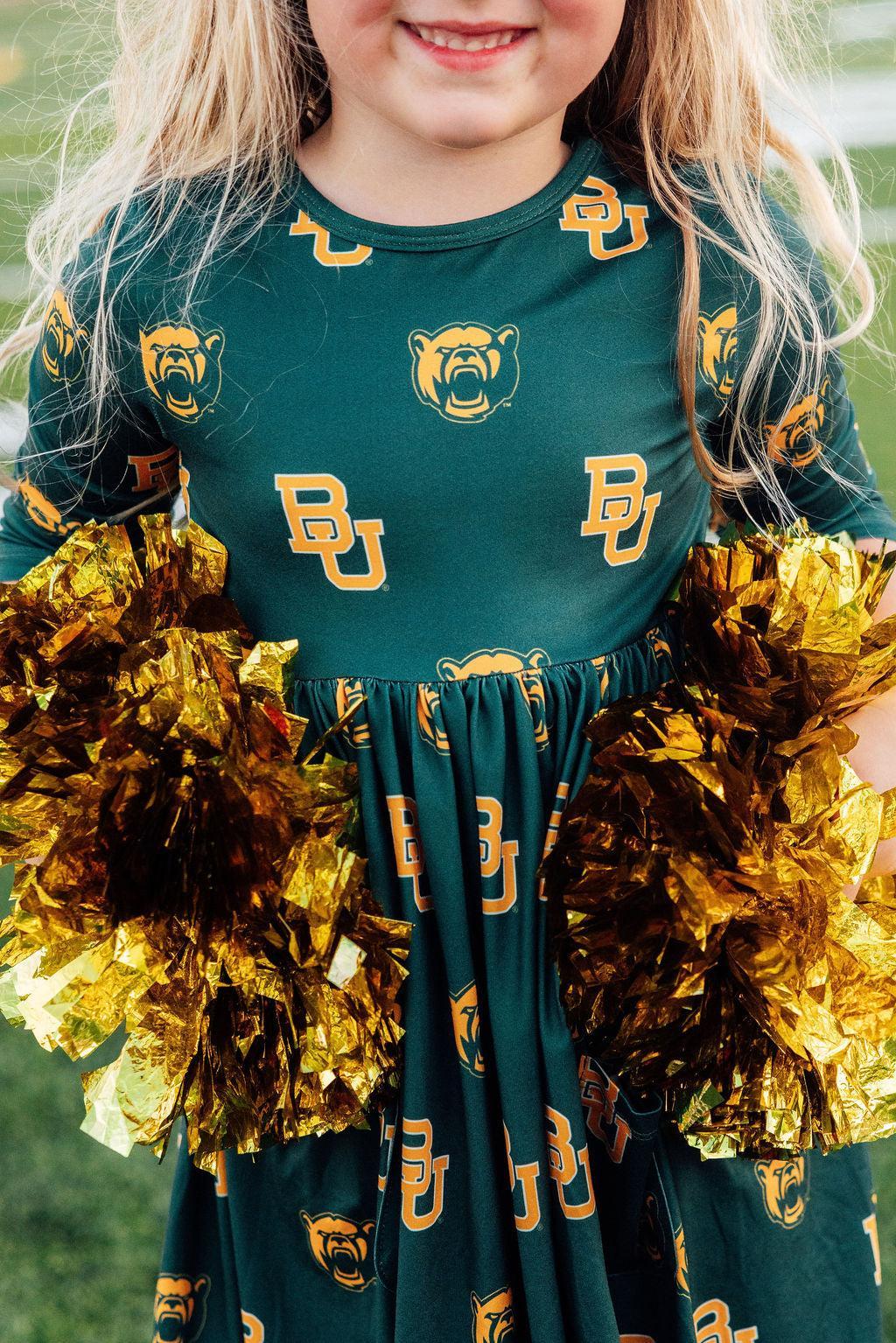Baylor Green Bear 3/4 Sleeve Pocket Twirl Dress 1