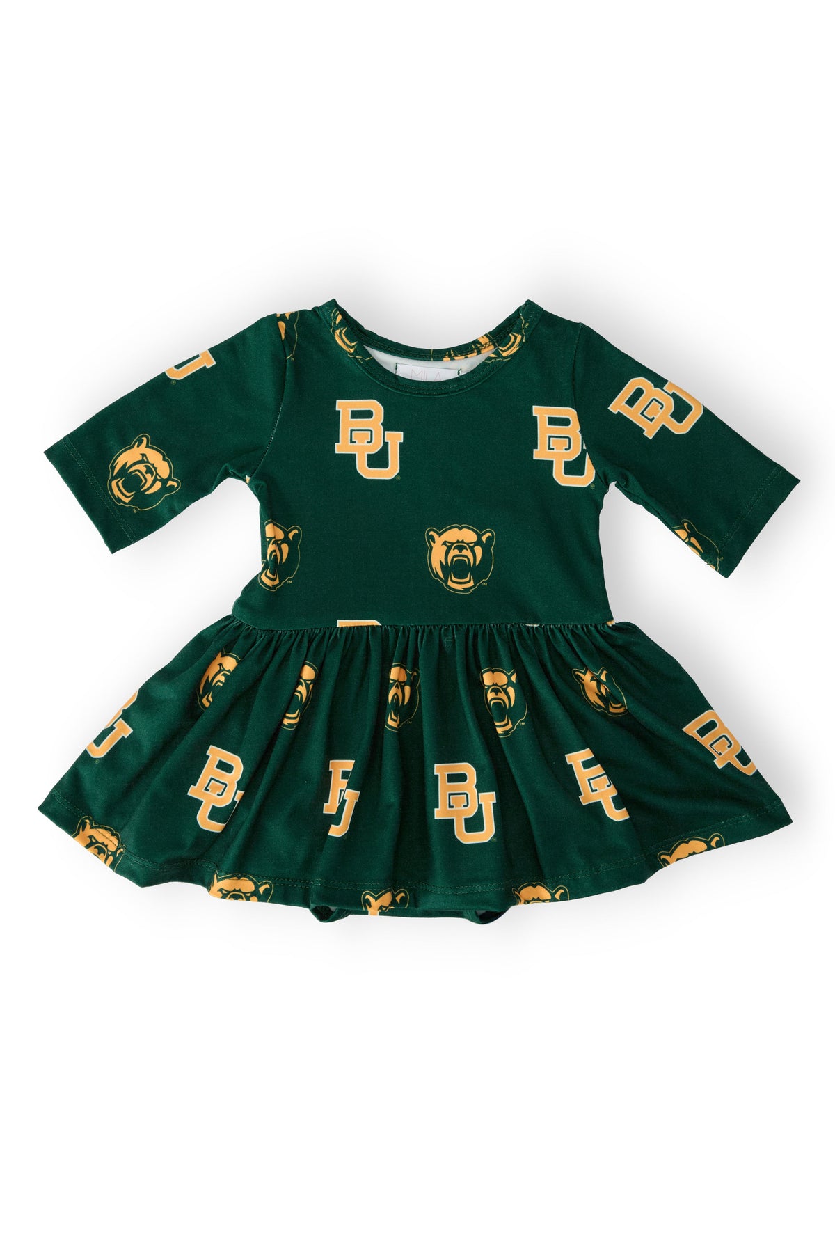 Baylor Green Bear 3/4 Sleeve Twirl Bodysuit 1