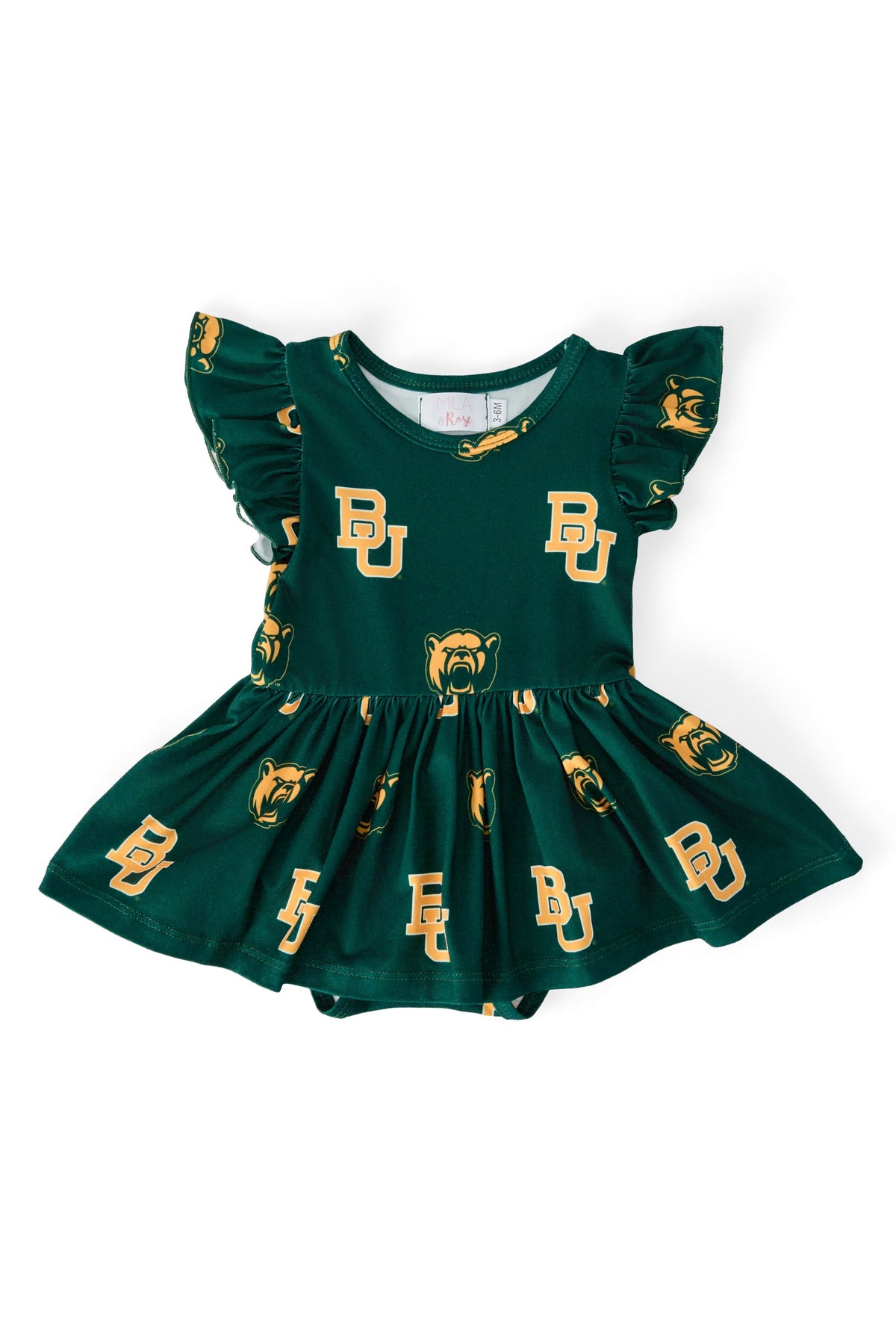 Baylor Green Bear S/S Flutter Twirl Bodysuit 1