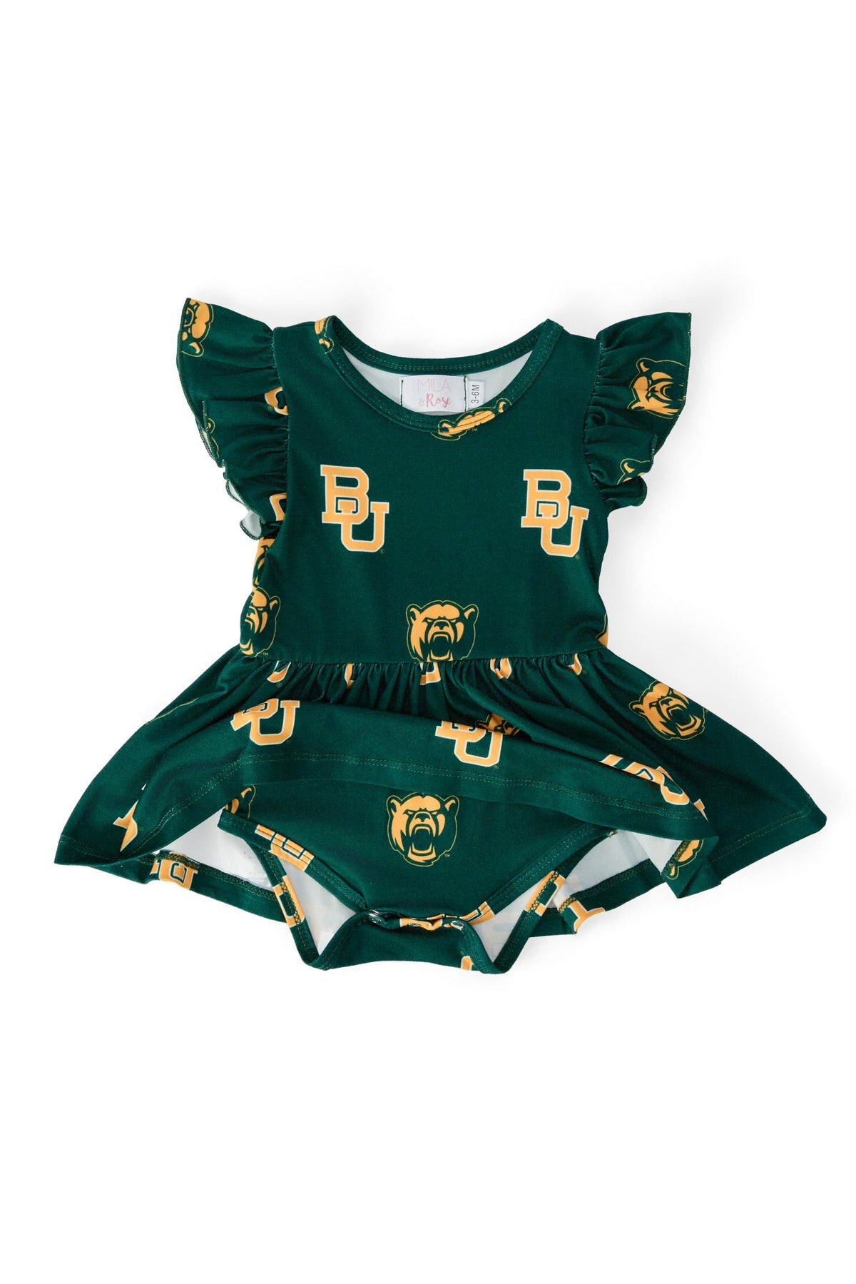 Baylor Green Bear S/S Flutter Twirl Bodysuit 2